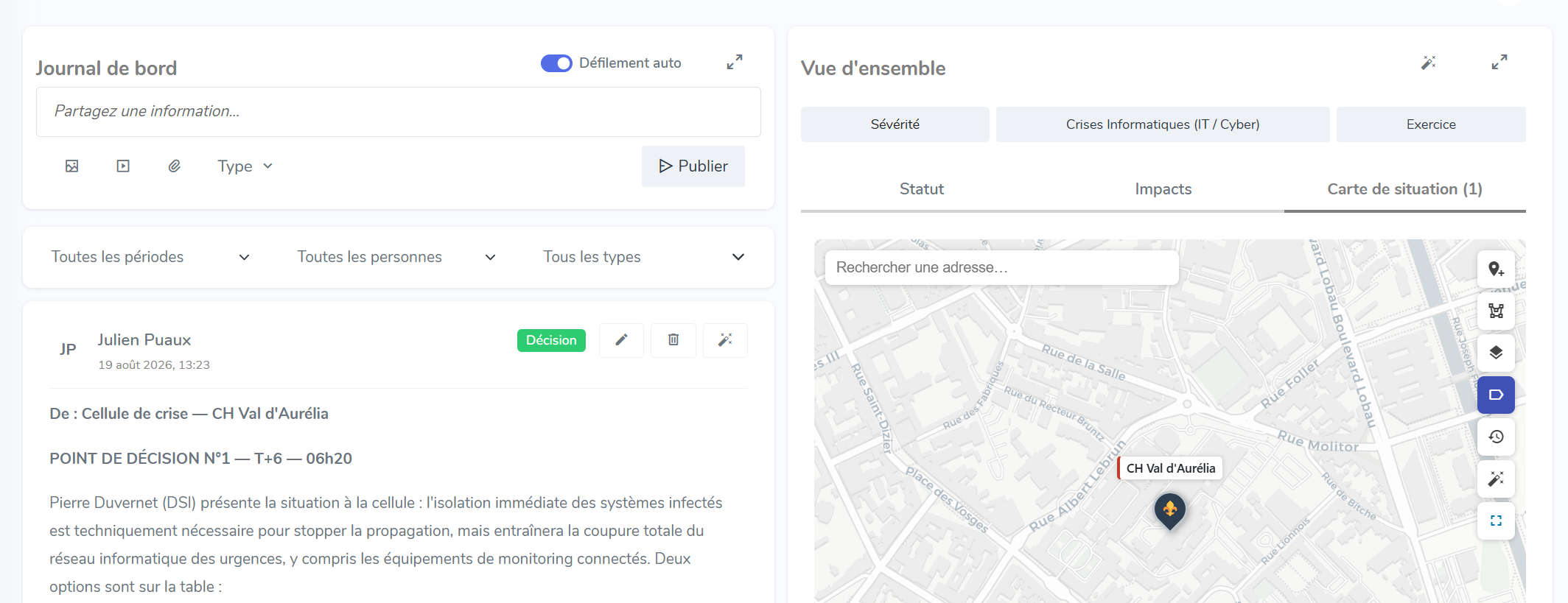 Cockpit de gestion de crise Resilis